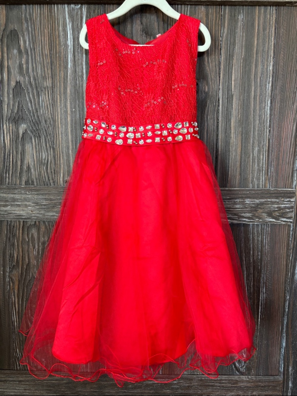Sparkling Red Tulle Formal Dress for Girls